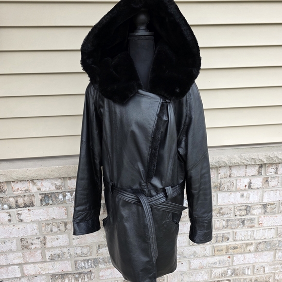 Wilsons Leather Black Hooded Jacket with Faux Fur